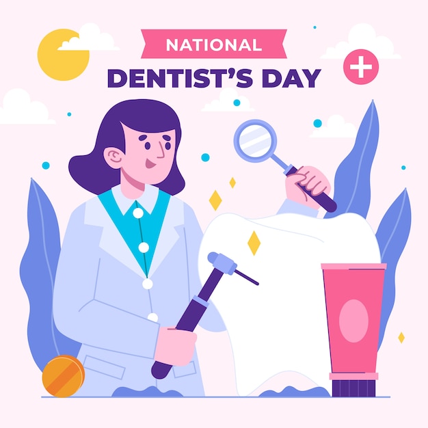 Vettore gratuito illustrazione del giorno del dentista nazionale piatto