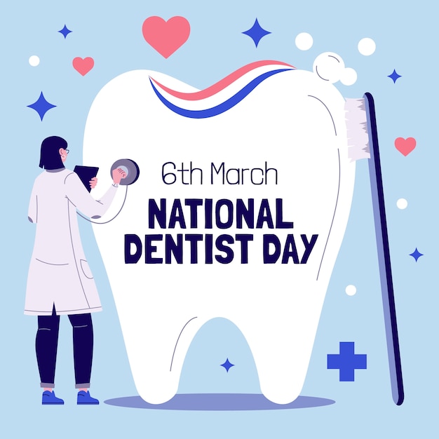 Flat national dentist's day illustration