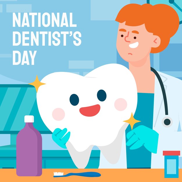 Flat national dentist's day illustration