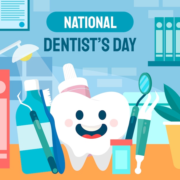 Flat national dentist's day illustration
