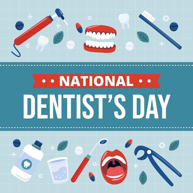 flat national dentist's day illustration