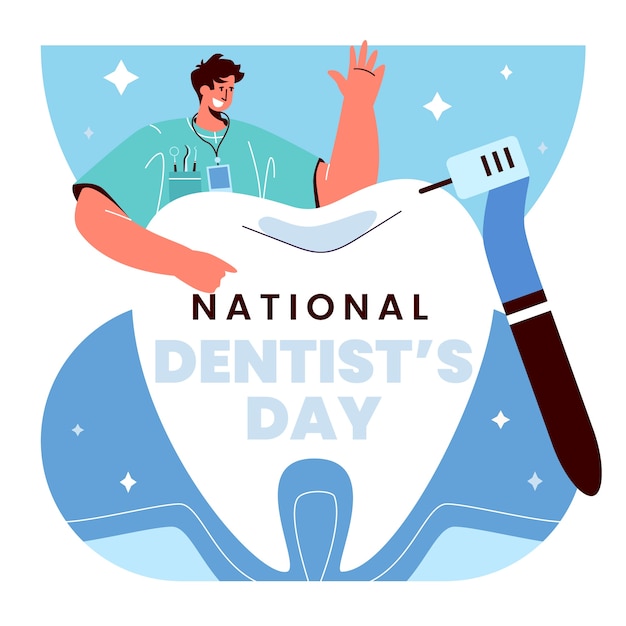 Flat national dentist's day illustration