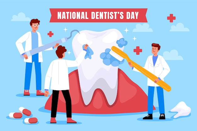 Flat national dentist's day illustration