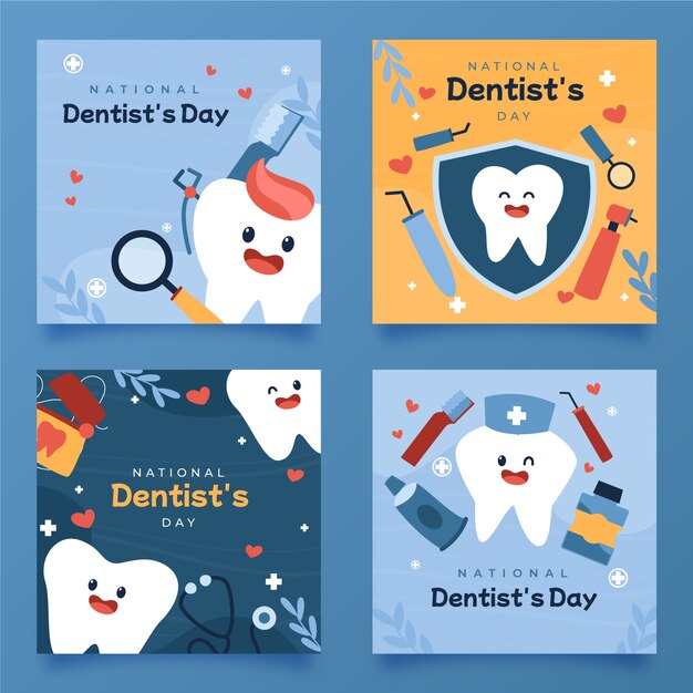 Flat national dentist's day instagram posts collection