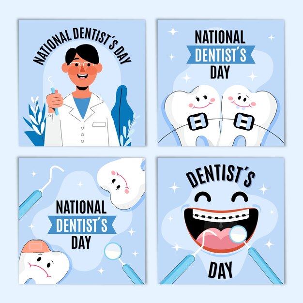 Flat national dentist's day instagram posts collection