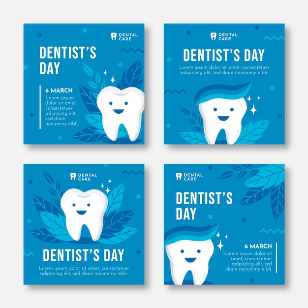 Free vector flat national dentist's day instagram posts collection