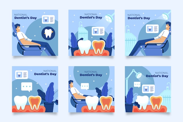 Collezione di post instagram per il giorno del dentista nazionale piatto