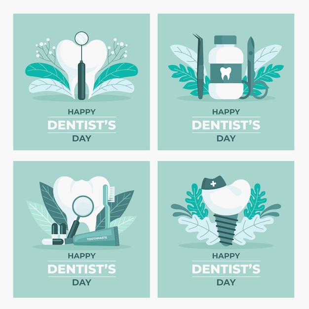 Collezione di post instagram per il giorno del dentista nazionale piatto