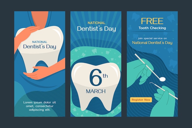 Collezione di storie di instagram del giorno del dentista nazionale piatto