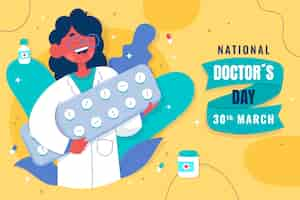 Free vector flat national doctor's day background with doctor and pills