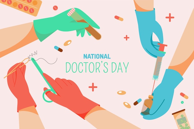 Free vector flat national doctor's day background with hands in gloves