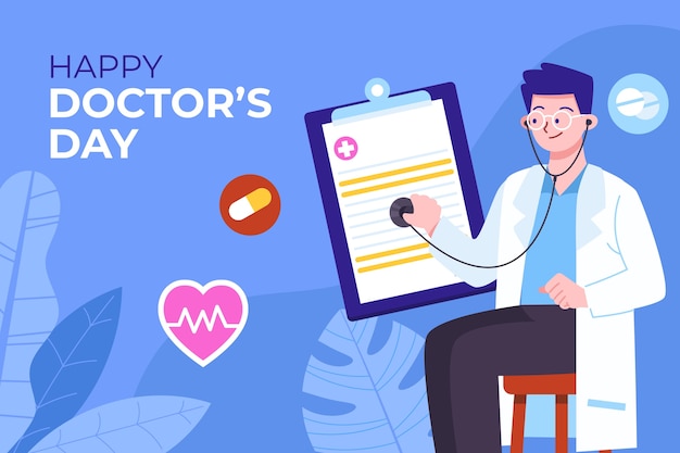 Flat national doctor's day background with medic and stethoscope