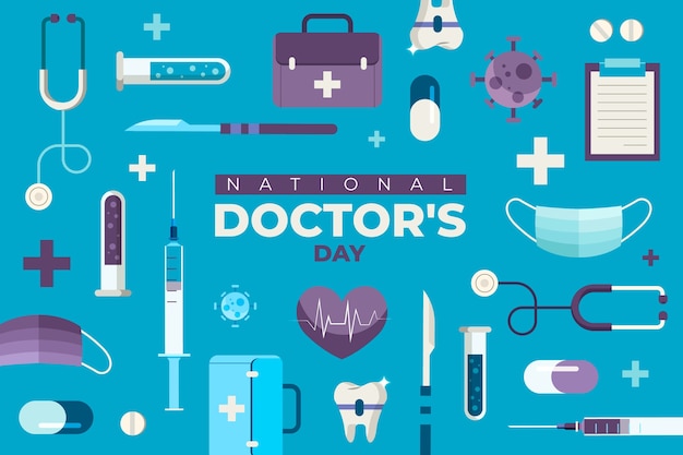 Flat national doctor's day background with medical equipment