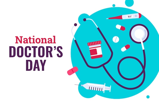 Flat national doctor's day background with medical equipment