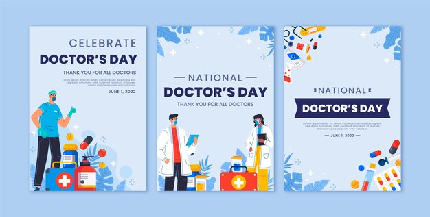 Flat national doctor's day cards collection