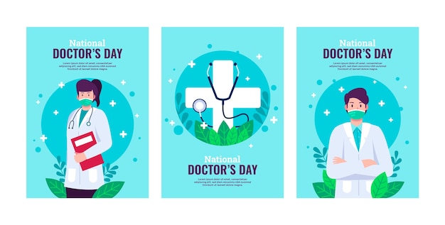 Flat national doctor's day cards collection