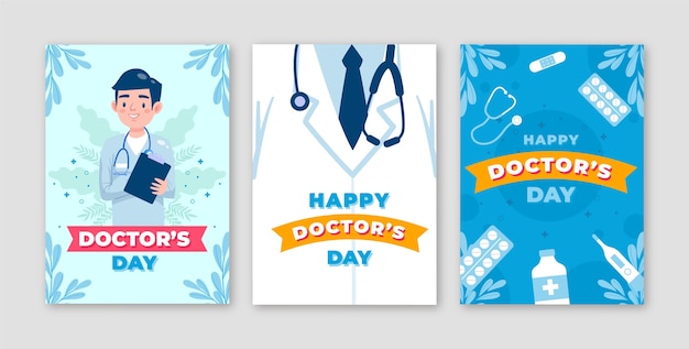 Бесплатное векторное изображение Плоские открытки ко дню национального врача