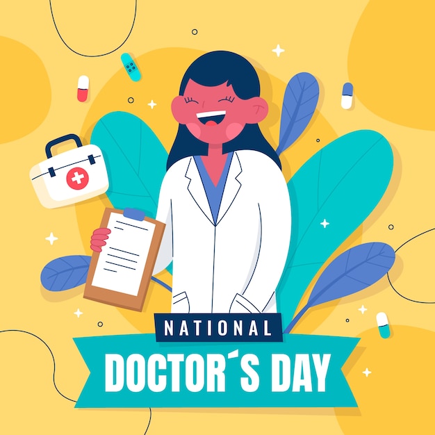 Flat national doctor's day illustration with female medic