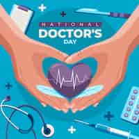 Vettore gratuito illustrazione del giorno del medico nazionale piatto con la mano che mostra il cuore