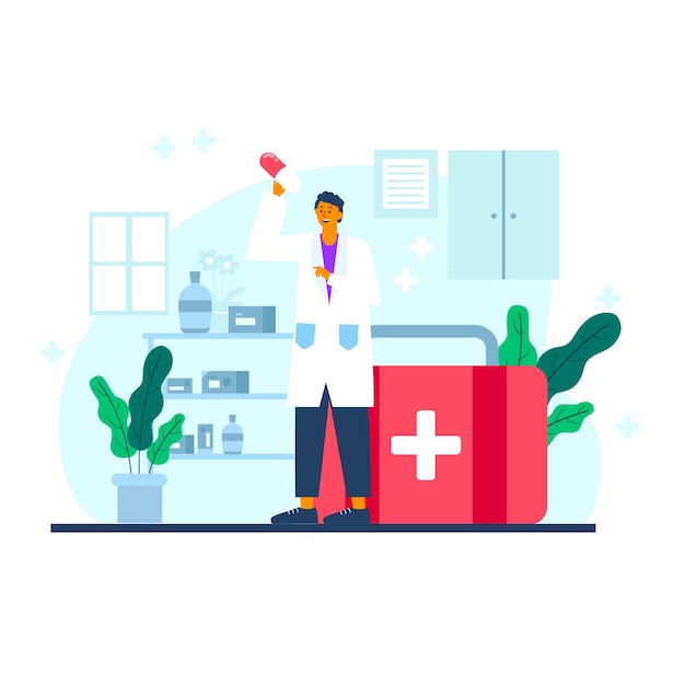 Flat national doctor's day illustration with medic and first aid box