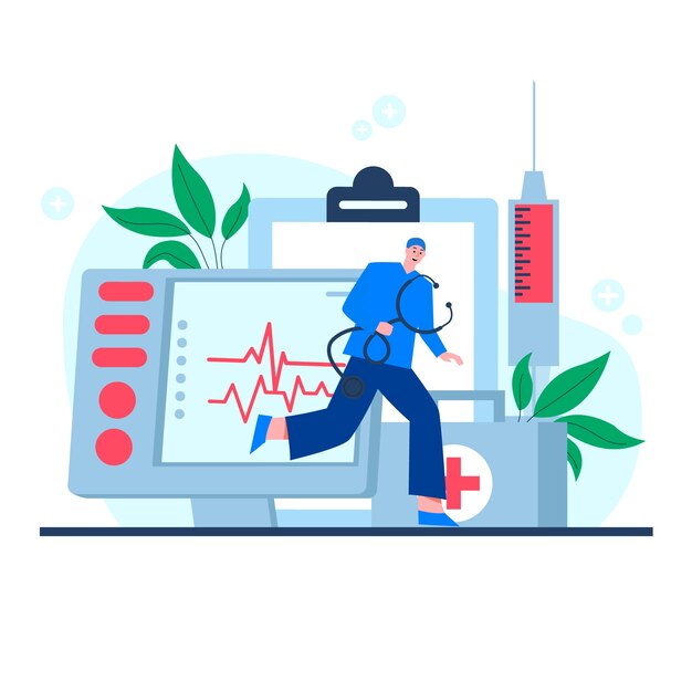 Flat national doctor's day illustration with medic running with stethoscope