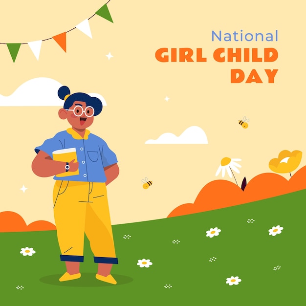 Flat national girl child day celebration illustration