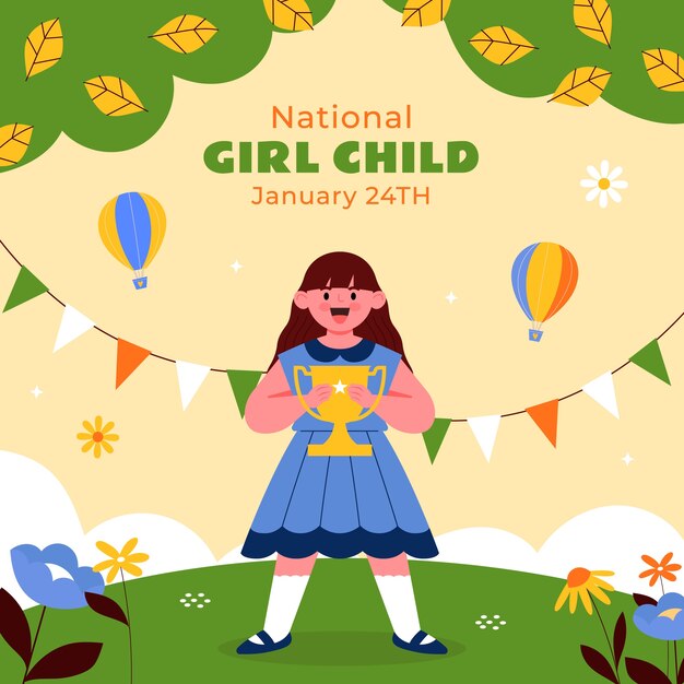 flat national girl child day celebration illustration