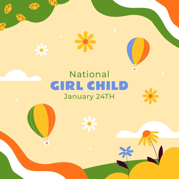 flat national girl child day celebration illustration