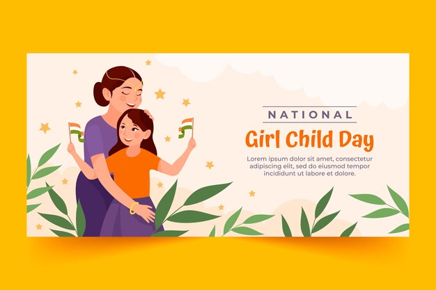 Flat national girl child day horizontal banner template