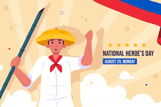 Free vector flat national heroes day background with person holding flag