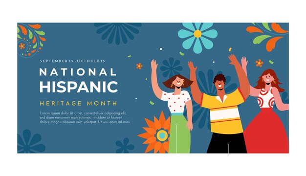 Flat national hispanic heritage month horizontal banner template