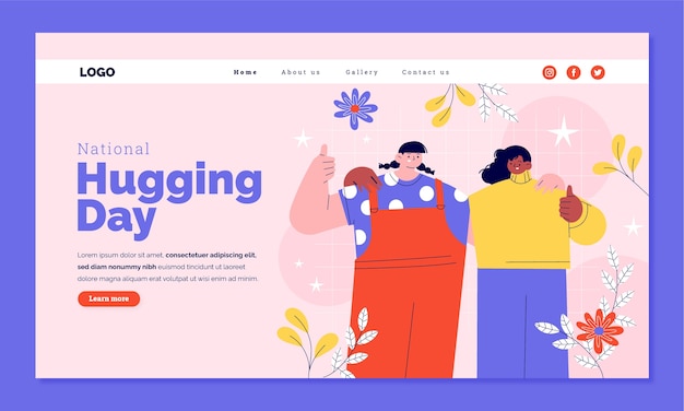 Flat national hugging day landing page template