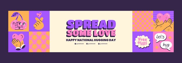 Flat national hugging day twitch banner template