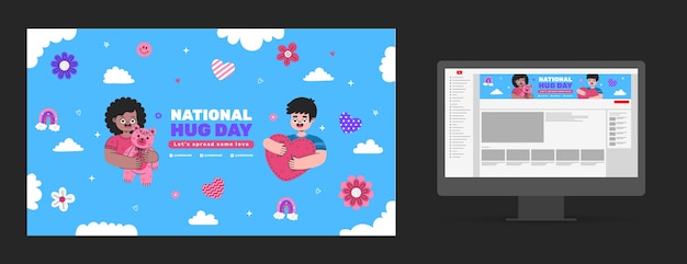 Flat national hugging day youtube channel art