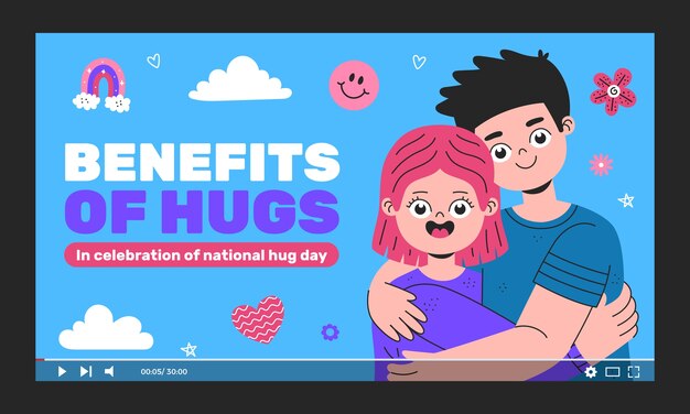 Free vector flat national hugging day youtube thumbnail