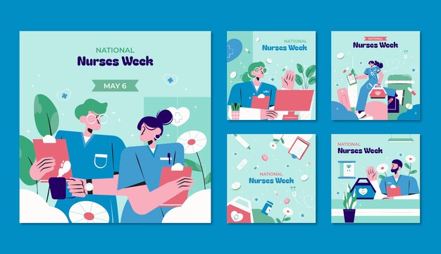 Flat national nurses week instagram posts collection