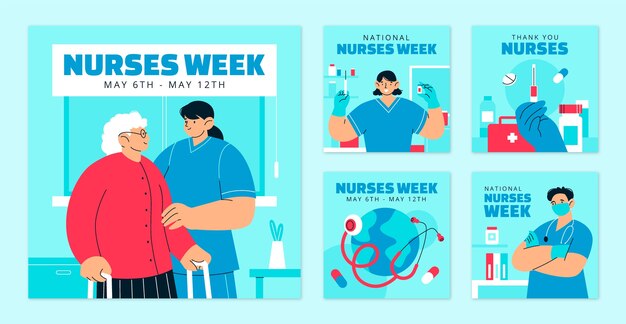 Flat national nurses week instagram posts collection