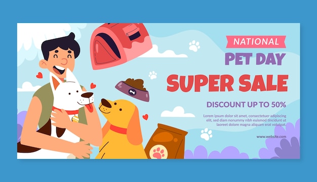 Free vector flat national pet day horizontal sale banner template