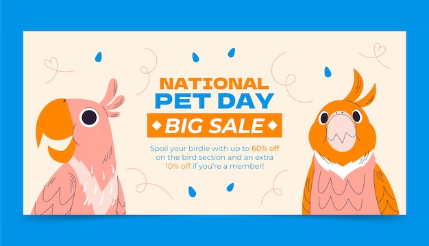 Vettore gratuito modello di banner di vendita orizzontale per la giornata nazionale degli animali domestici