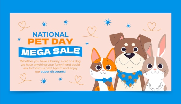 Free vector flat national pet day horizontal sale banner template