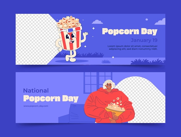 Flat national popcorn day horizontal banner template