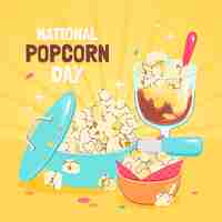 Vettore gratuito illustrazione piana della giornata nazionale del popcorn