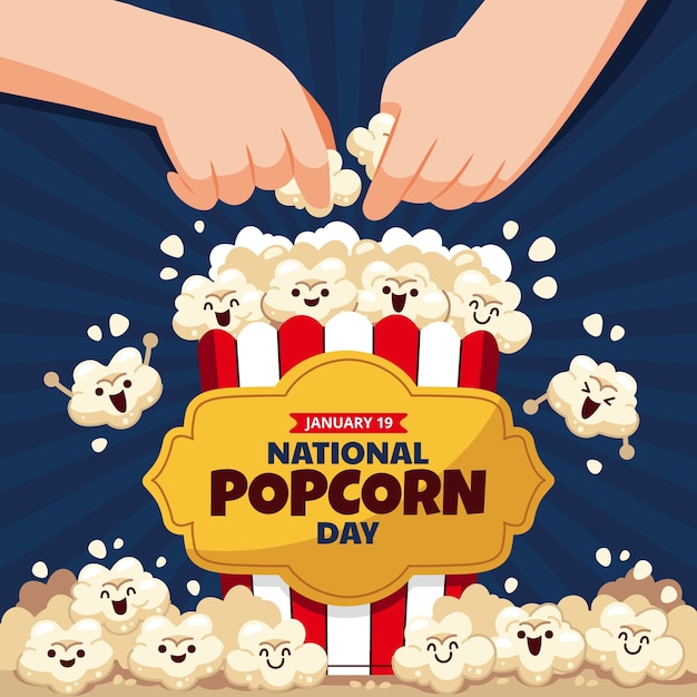 Vettore gratuito illustrazione piana della giornata nazionale del popcorn