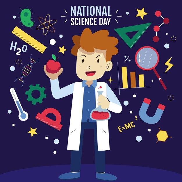 Плоский национальный день науки иллюстрация