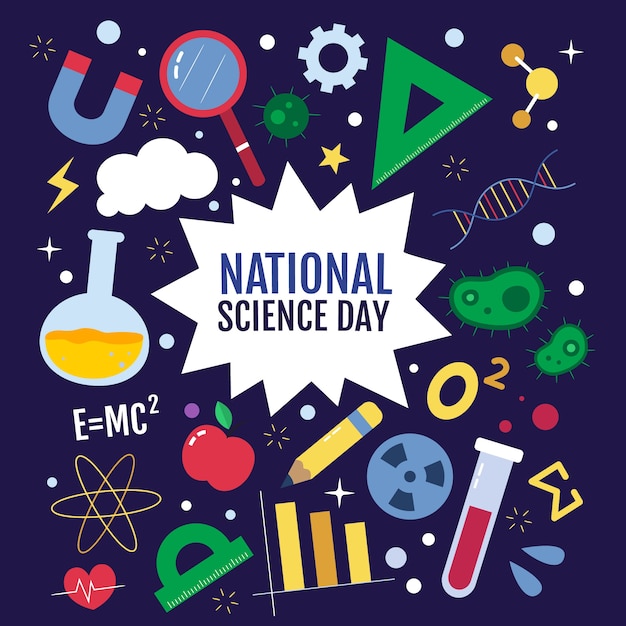 Flat national science day illustration