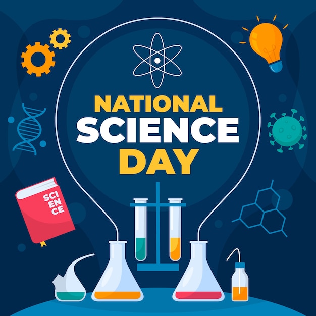 Flat national science day illustration