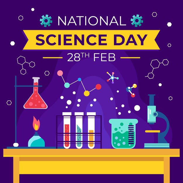 Flat national science day illustration