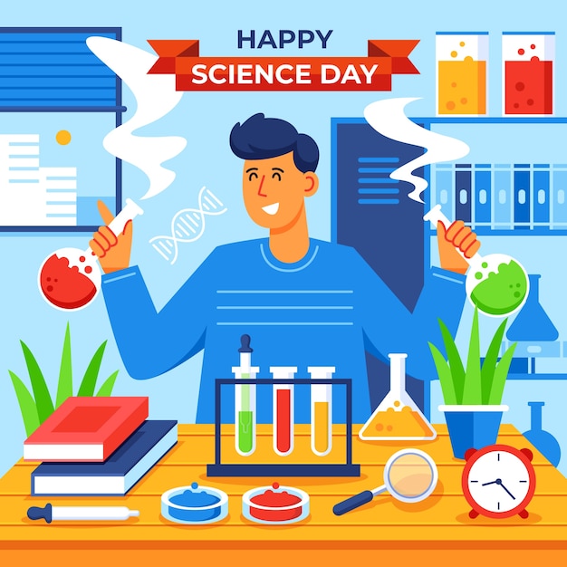 Free vector flat national science day illustration