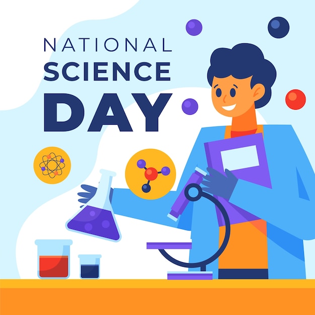 Vettore gratuito illustrazione piatta della giornata nazionale della scienza