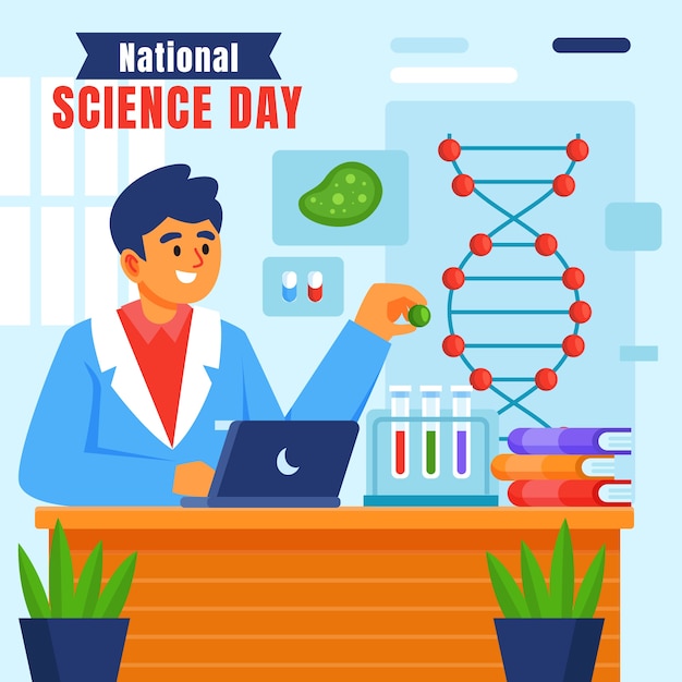 Плоская иллюстрация национального дня науки